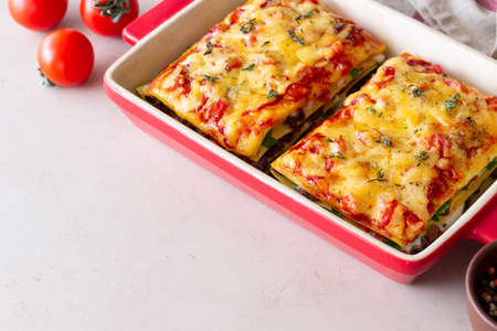 Italian lasagna with meat, cheese and vegetables. Italian foodの写真素材