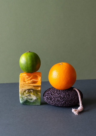 Handmade soap with orange and lime. natural cosmetics