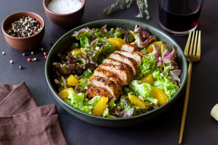 Salad with duck, oranges and nuts. healthy eating. Diet