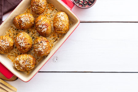 Baked Hasselback potatoes. american food. Vegetarian foodの写真素材