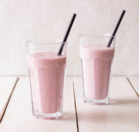 Strawberry milkshake. Vegetarian food. cold drinks. smoothieの写真素材