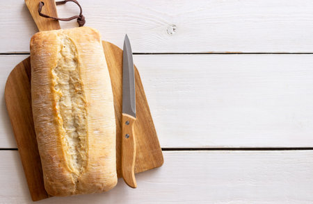 Ciabatta on a white background. Italian food. Bread. Vegetarian foodの写真素材