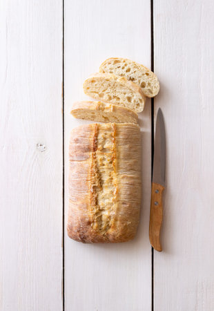 Ciabatta on a white background. Italian food. Bread. Vegetarian food