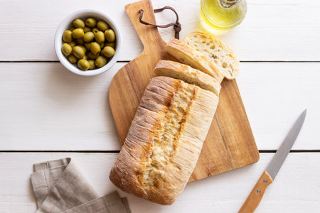 Ciabatta on a white background. Italian food. Bread. Vegetarian foodの写真素材