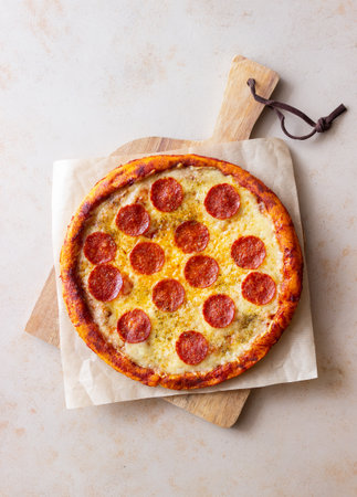 Pizza with pepperoni and cheese. Fast food. Italian cuisine. American foodの写真素材