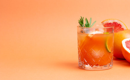 Paloma cocktail with grapefruit, lime and rosemary. Grapefruit juice. Alcohol. Tequilaの写真素材