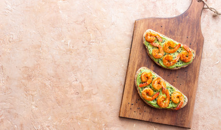 Sandwiches with shrimp and guacamole. Healthy eating. Diet. Breakfastの写真素材