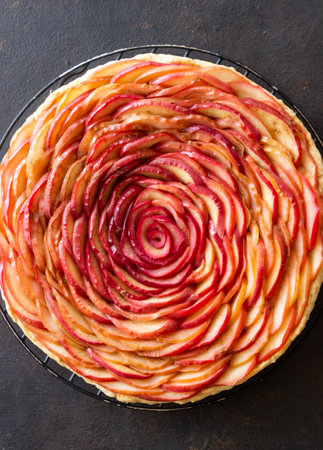 Tart or pie with apples. French cuisine. Vegetarian foodの写真素材