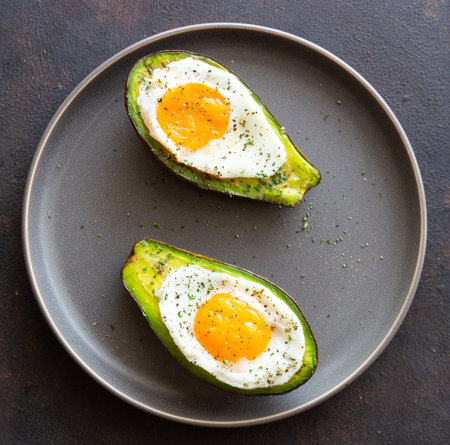Avocado baked with egg. Healthy eating. Dietの写真素材