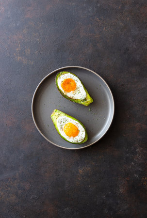 Avocado baked with egg. Healthy eating. Dietの写真素材