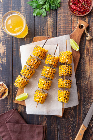 Grilled corn. BBQ. Picnic. Vegetarian food. Diet