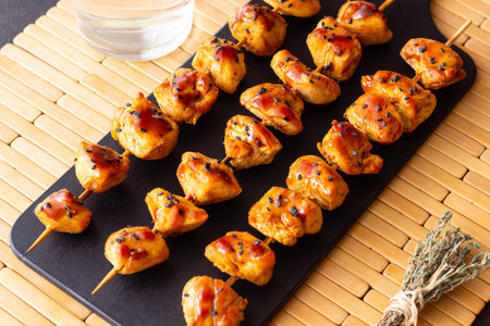 Chicken skewers in teriyaki sauce. Asian foodの写真素材