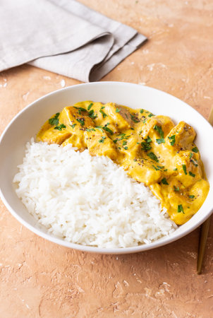 Chicken curry with rice. Tikka Masala. Indian food.の写真素材