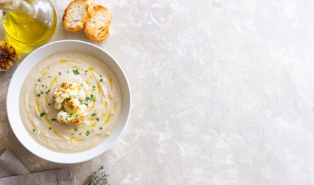 Cauliflower soup. Healthy food. Vegetarian food. Dietの写真素材