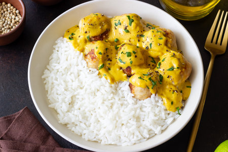 Meatballs in curry sauce with rice. Healthy food. Recipeの写真素材
