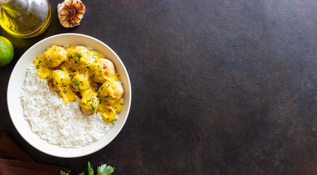 Meatballs in curry sauce with rice. Healthy food. Recipeの写真素材