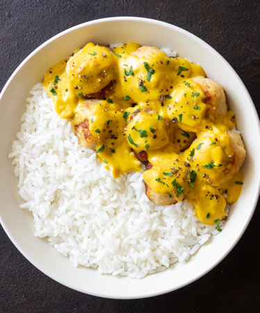 Meatballs in curry sauce with rice. Healthy food. Recipeの写真素材