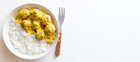 Meatballs in curry sauce with rice. Healthy food. Recipeの写真素材