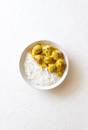 Meatballs in curry sauce with rice. Healthy food. Recipeの写真素材