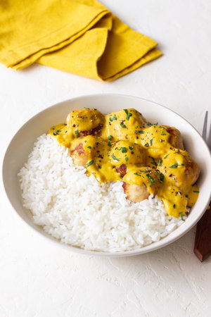 Meatballs in curry sauce with rice. Healthy food. Recipeの写真素材