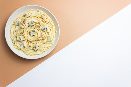 Spaghetti pasta with blue cheese. Healthy eating. Vegetarian foodの写真素材