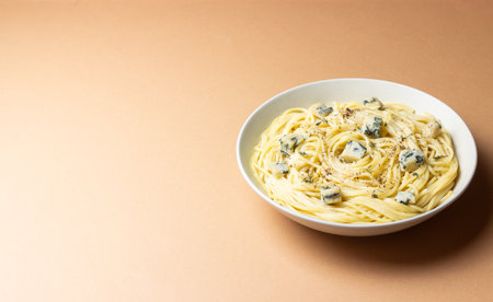 Spaghetti pasta with blue cheese. Healthy eating. Vegetarian foodの写真素材