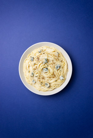 Spaghetti pasta with blue cheese. Healthy eating. Vegetarian foodの写真素材