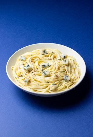 Spaghetti pasta with blue cheese. Healthy eating. Vegetarian foodの写真素材
