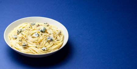 Spaghetti pasta with blue cheese. Healthy eating. Vegetarian foodの写真素材