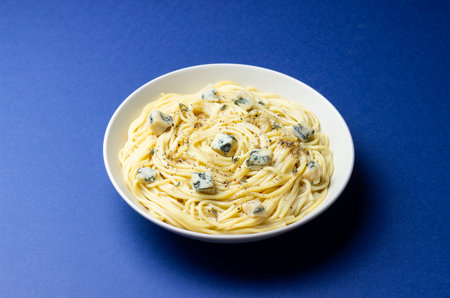 Spaghetti pasta with blue cheese. Healthy eating. Vegetarian foodの写真素材