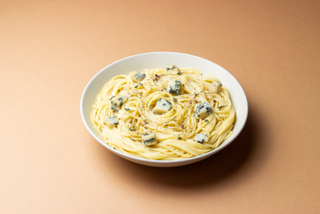 Spaghetti pasta with blue cheese. Healthy eating. Vegetarian foodの写真素材