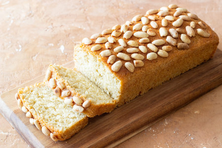 Loaf cake with nuts. Baked. Vegetarian foodの写真素材