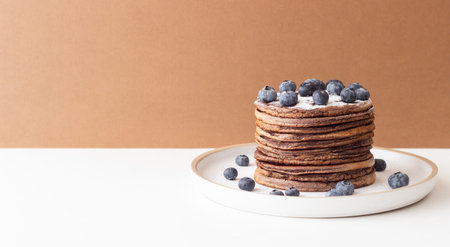 Pancakes with blueberries. Vegetarian food. Breakfastの写真素材