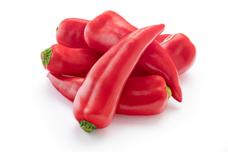 Red bell pepper isolated on white backgroundの写真素材