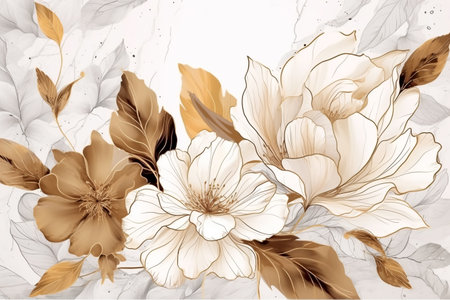 Beautiful floral background with flowers and leaves. Hand-drawn illustration. Generative AIの素材