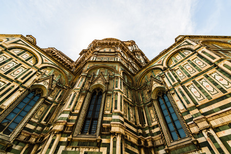 The grand facade of the Cathedral Santa Maria del Fiore in Florence, Italy, or Il Duomo di Firenze, in Tuscany.の写真素材
