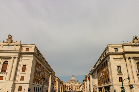 View of Saint Peter`s Basilica and Street Via della Conciliazione, Rome, Italyのeditorial素材