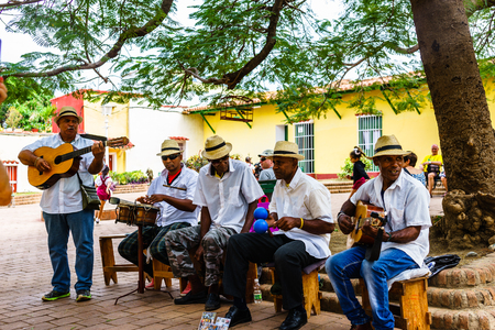 Trinidad, Cuba - 2019.Traditional Cuban musicians playing songs for tourists in Trinidad, Cuba.のeditorial素材