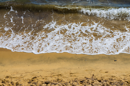 Aerial view of the Ajaccion beach in Corsica, France. Rocks, waves and sand.の写真素材