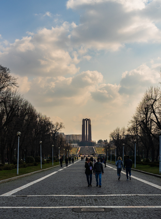 Bucharest, Romania - 2019. People at the entrance of Carol Park in Bucharest, Romania.のeditorial素材