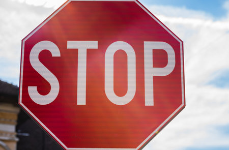 Targoviste, Romania - Stop sign at a junction.