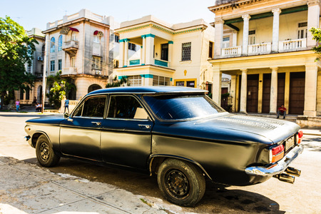 Havana, Cuba - 2019. Black classic American car on the streets of Havana, tourist attraction.のeditorial素材