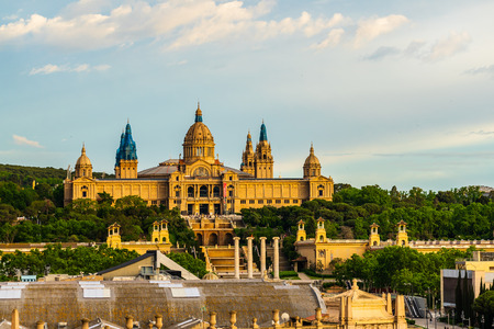 Placa d'Espanya and the National Art Museum. Spanish Sqare - Plaza de Espana in Bacelona, Spain.のeditorial素材