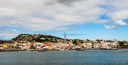 Martinique, Fort de France â 2019. Large panoramic view of the waterfront along the city of Fort de France, Martinique Island.のeditorial素材