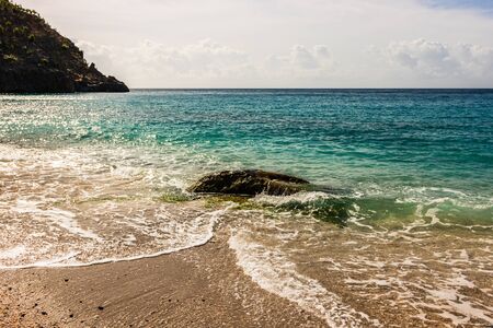 Travel photo of St. Barthâs Island, Caribbean. The famous Shell Beach, in St. Barthâs (St. Bartâs) Caribbean.の写真素材