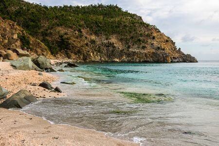 Travel photo of St. Barthâs Island, Caribbean. The famous Shell Beach, in St. Barthâs (St. Bartâs) Caribbean.の写真素材