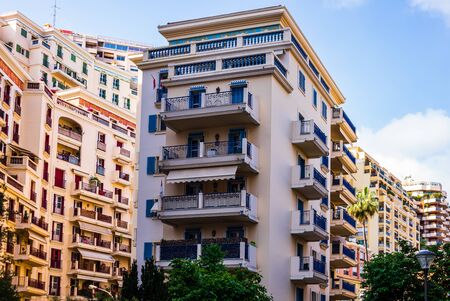Monte Carlo, Monaco â 2019. Panoramic view of Monte Carlo city with colorful houses.のeditorial素材