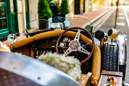 Monte Carlo, Monaco â 2019. Vintage car on the road in downtown Monte Carlo.のeditorial素材
