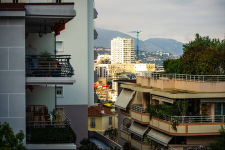Monte Carlo, Monaco â 2019. Panoramic view of Monte Carlo city with colorful houses.のeditorial素材