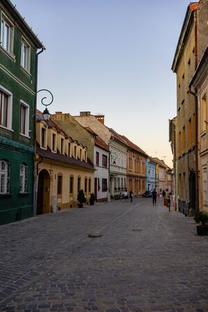 Brasov, Romania - 2019. People wandering on the streets of Brasov old town.のeditorial素材